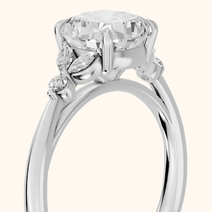 Eve Leaf Cluster Cushion Diamond Engagement Ring in Platinum - slant-view.webp
