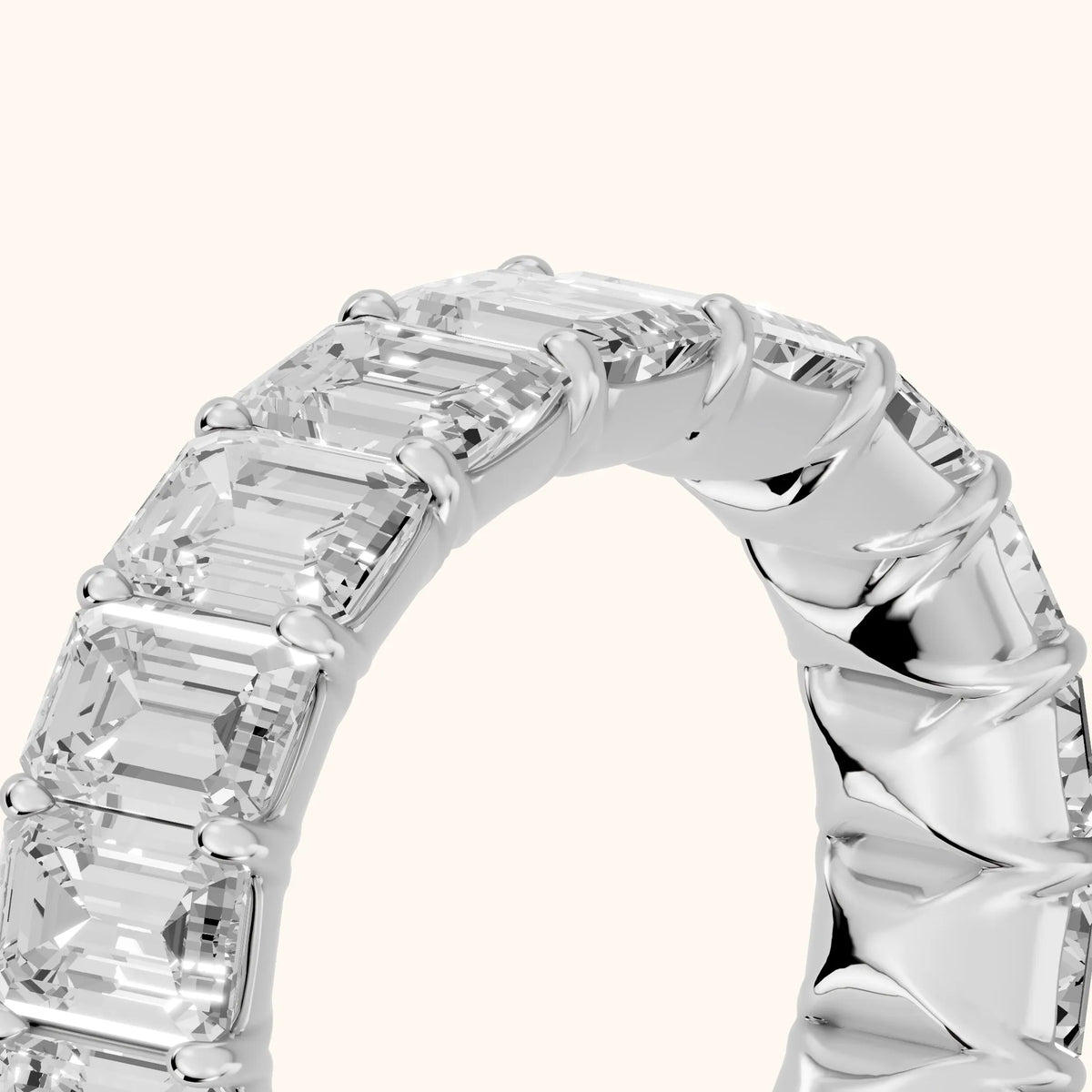 Zaya Shared Prong Emerald Diamond Eternity Band in Silver - slant-view