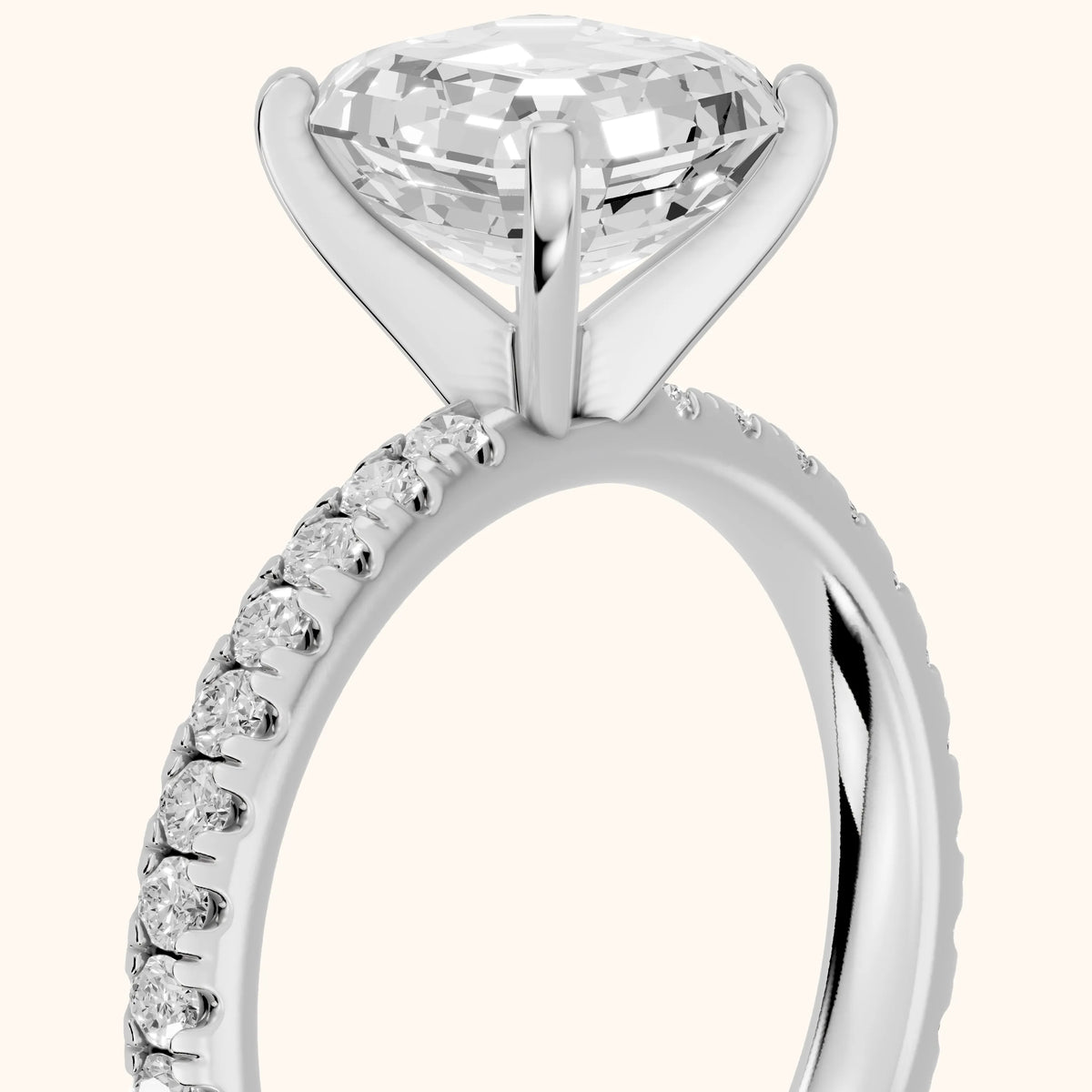 Raquel Scalloped Pavé Asscher Diamond Engagement Ring in Platinum - slant-view.webp