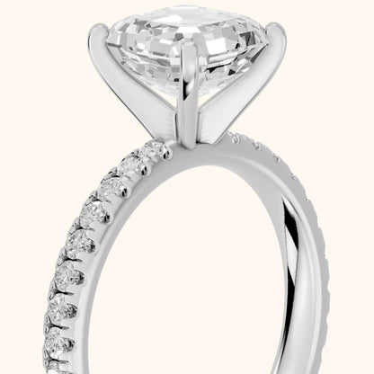 Raquel Scalloped Pavé Asscher Diamond Engagement Ring in Platinum - slant-view.webp