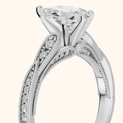 Lucette Scalloped Milgrain Pear Diamond Engagement Ring in Silver - slant-view.webp