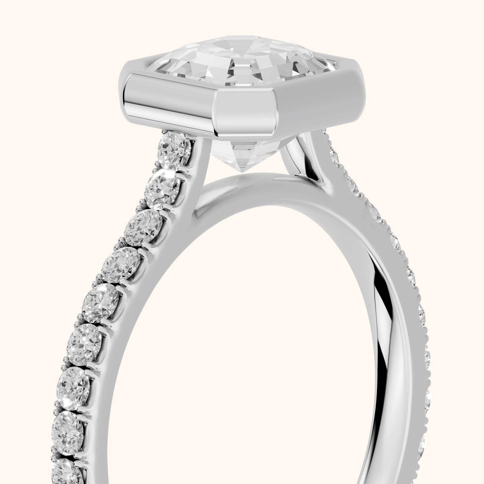 Cora Bezel Pavé Asscher Diamond Ring in Silver - slant-view.webp