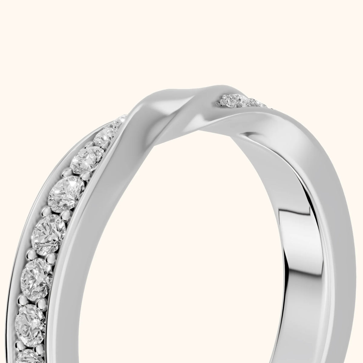 Sarika Twist Pavé Round Diamond Wedding Band in White Gold - slant-view