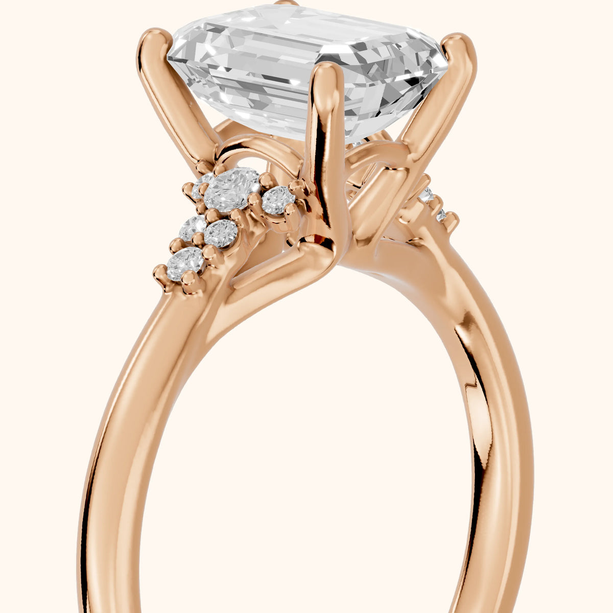 Vail Starburst Cluster Emerald Diamond Engagement Ring in Rose Gold - slant-view.webp