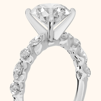 Lidia Leaf Garland Round Diamond Engagement Ring in Platinum - slant-view.webp