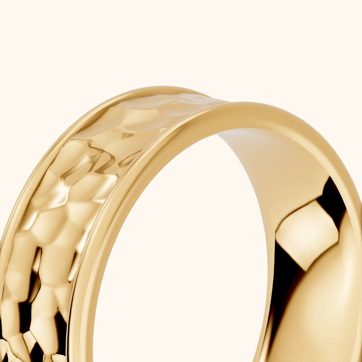 Sahana Hammered Step Edge Wedding Band in Yellow Gold - slant-view