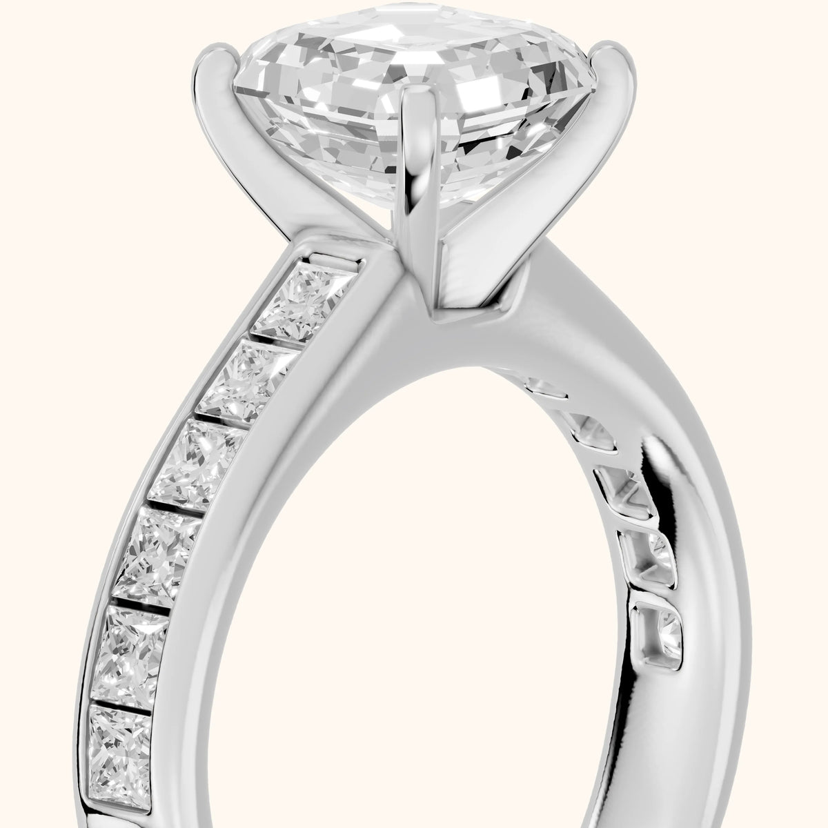 Frisco Channel Set Asscher Diamond Engagement Ring in Platinum - slant-view.webp