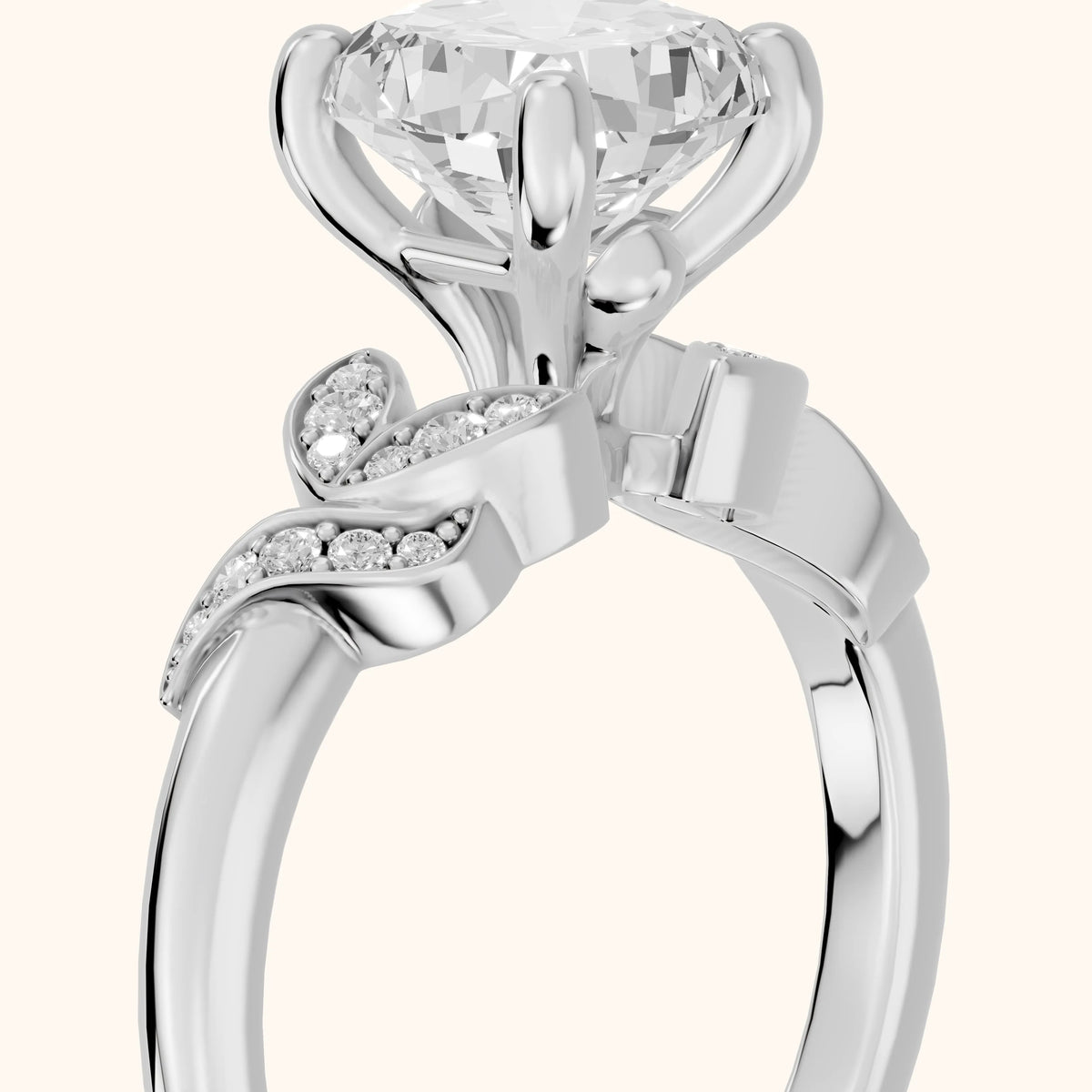 Megan Leaf Pavé Cushion Diamond Engagement Ring in Silver - slant-view.webp