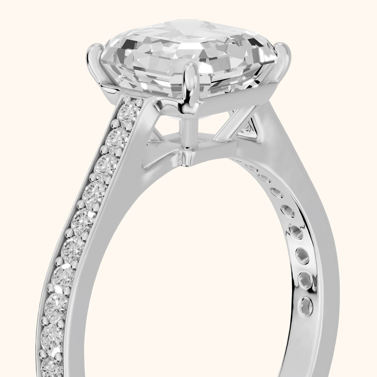Janie Cathedral Pavé Asscher Diamond Engagement Ring in White Gold - slant-view.webp