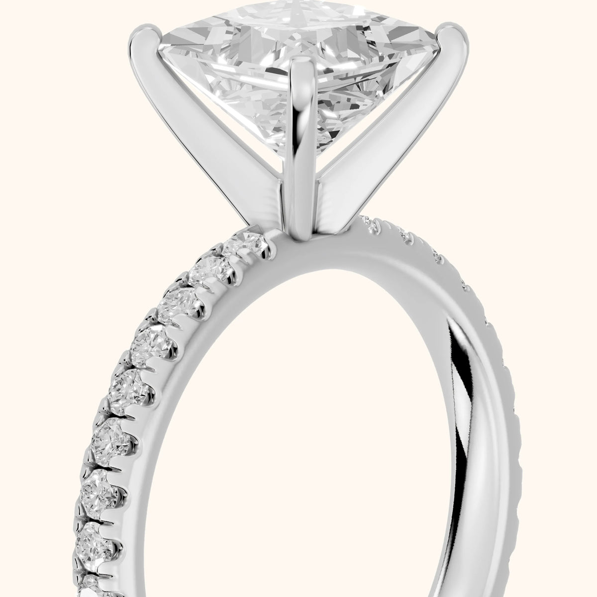 Raquel Scalloped Pavé Princess Diamond Engagement Ring in Platinum - slant-view.webp