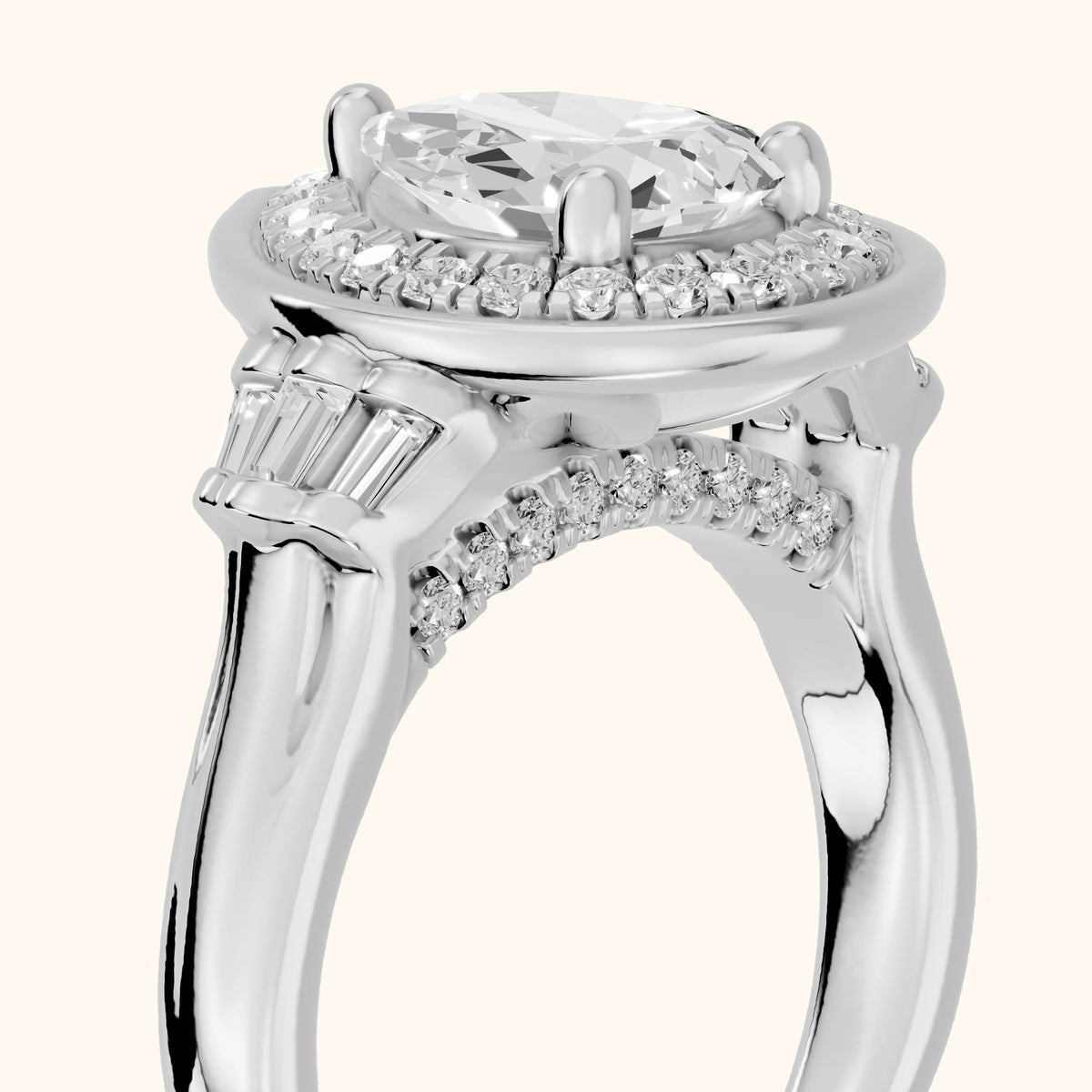 Milan Deco Halo Pear Diamond Engagement Ring in White Gold - slant-view.webp
