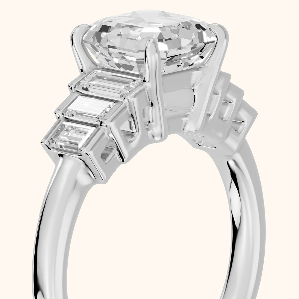 Riviera Graduated Baguette Asscher Diamond Engagement Ring in White Gold - slant-view.webp