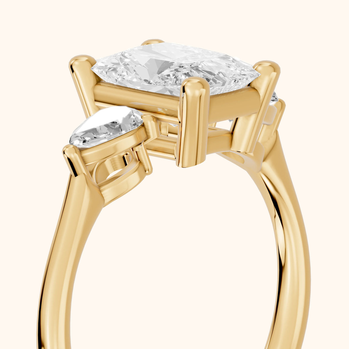 Faye Three-Stone Trellis Radiant Diamond Engagement Ring in Yellow Gold - slant-view.webp