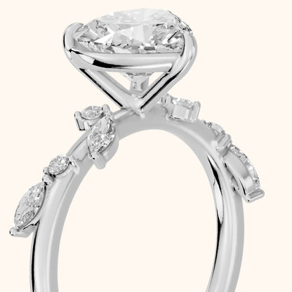 Vivian Leaf Heart Diamond Engagement Ring in Platinum - slant-view.webp
