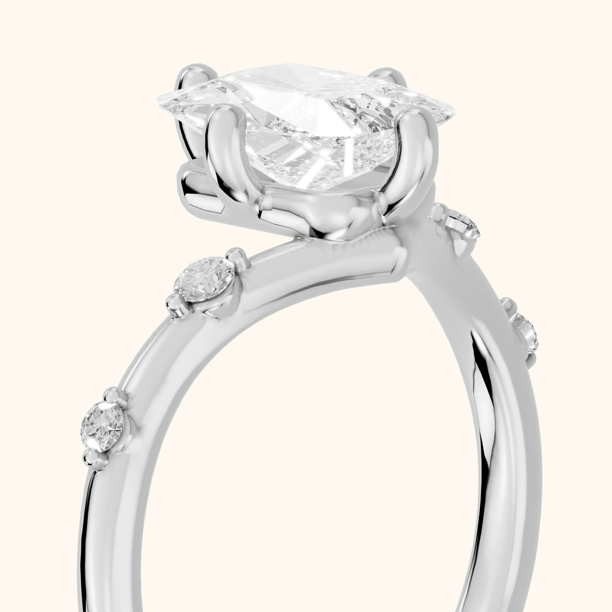Klara Chevron Radiant Diamond Engagement Ring in Silver - slant-view.webp