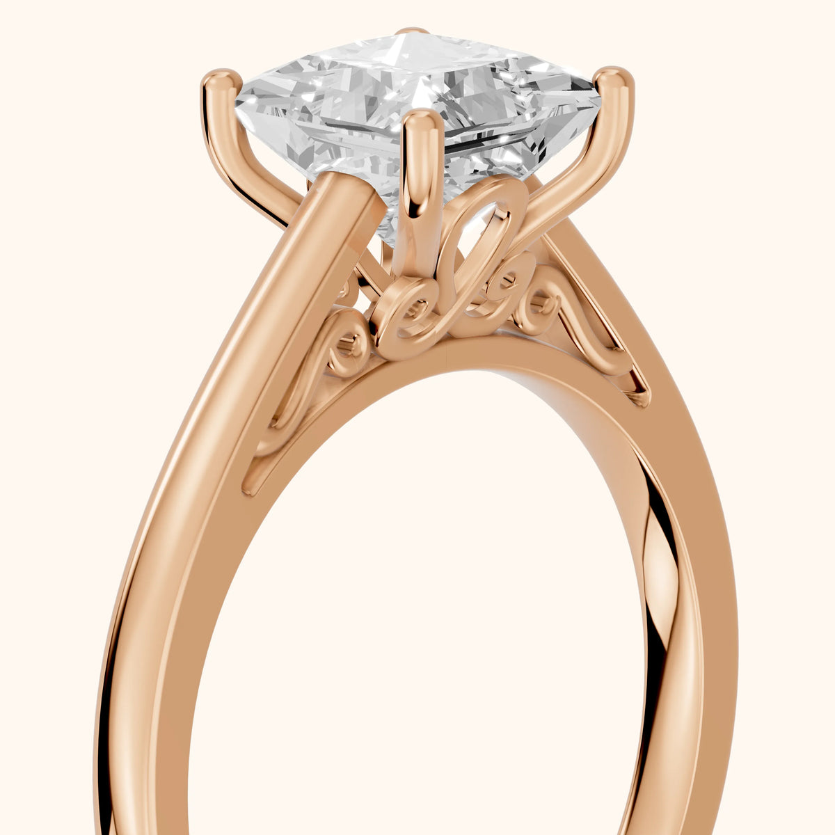 Iris Vintage Princess Diamond Engagement Ring in Rose Gold - slant-view.webp