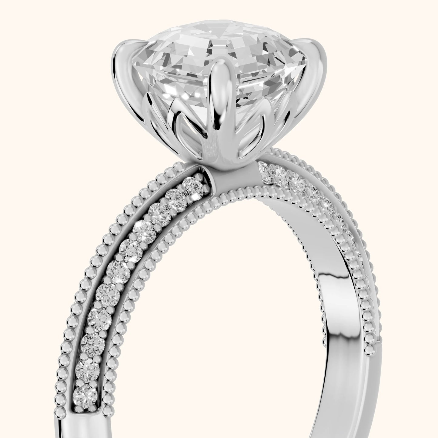 Indie Vintage Milgrain Asscher Diamond Engagement Ring in Silver - slant-view.webp