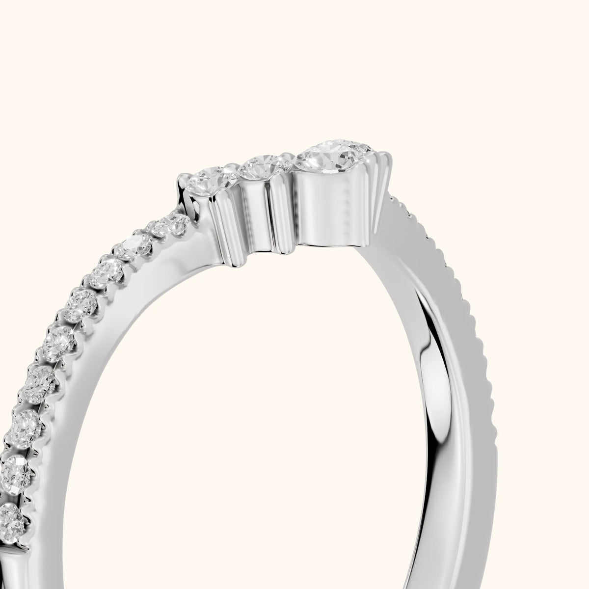 Colette Curved Riviera Round Diamond Wedding Band in Silver - slant-view