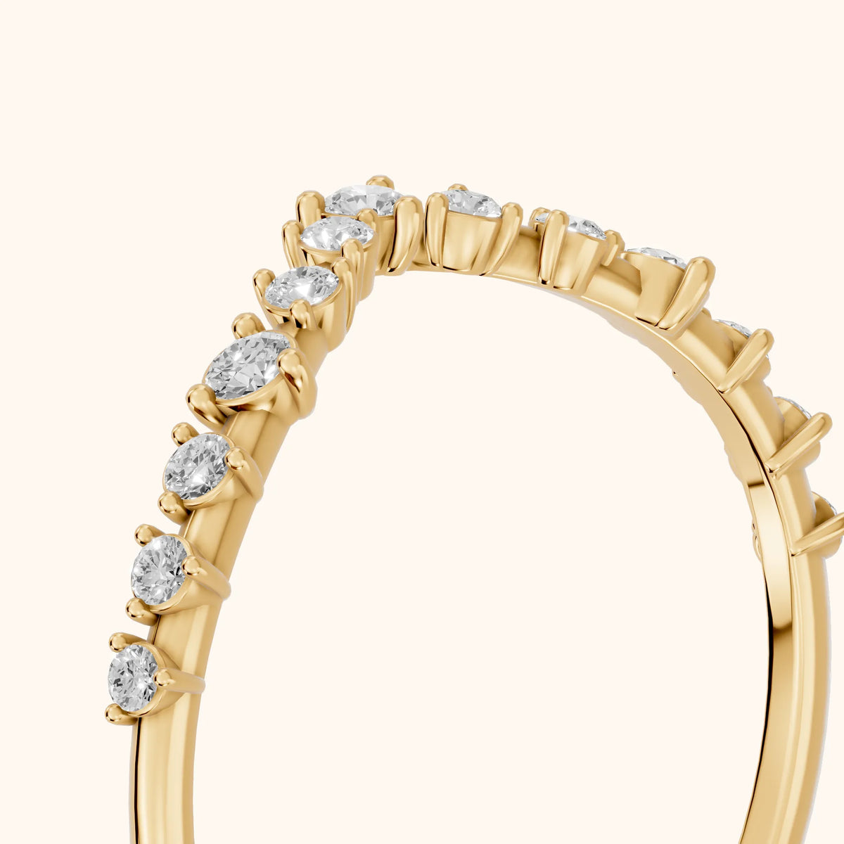 Naina Curved Round Diamond Wedding Band in Yellow Gold - slant-view