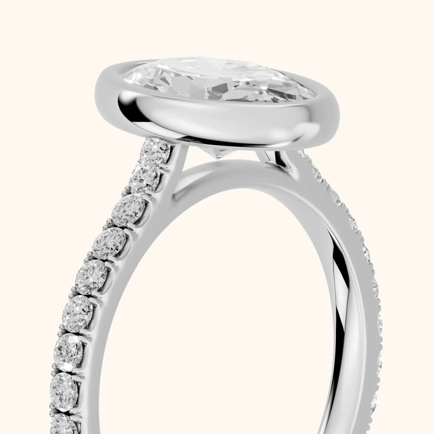 Cora Bezel Pavé Oval Diamond Ring in Silver - slant-view.webp