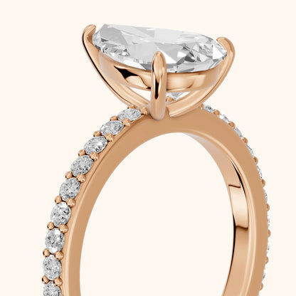 Aisha Pavé Solitaire Pear Diamond Engagement Ring in Rose Gold - slant-view.webp