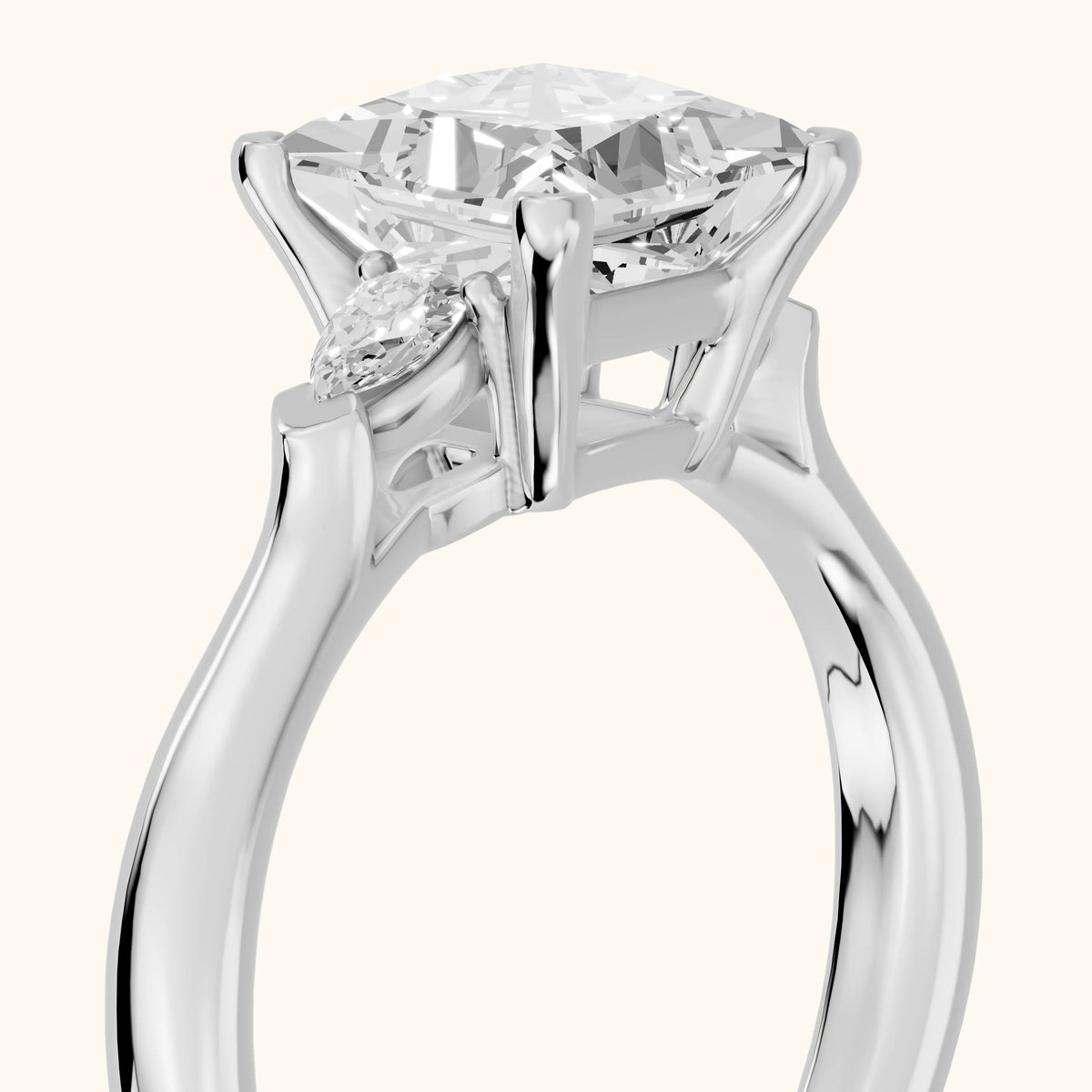 Dahlia Three-Stone Cathedral Princess Diamond Engagement Ring in Silver - slant-view.webp