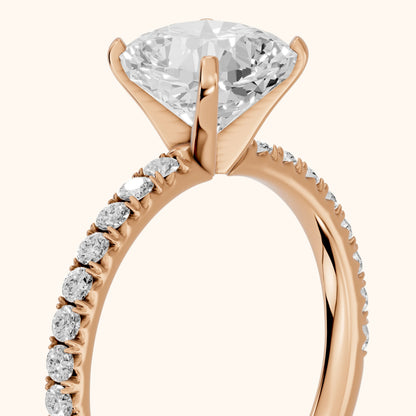 Juna French Pavé Solitaire Cushion Diamond Engagement Ring in Rose Gold - slant-view.webp