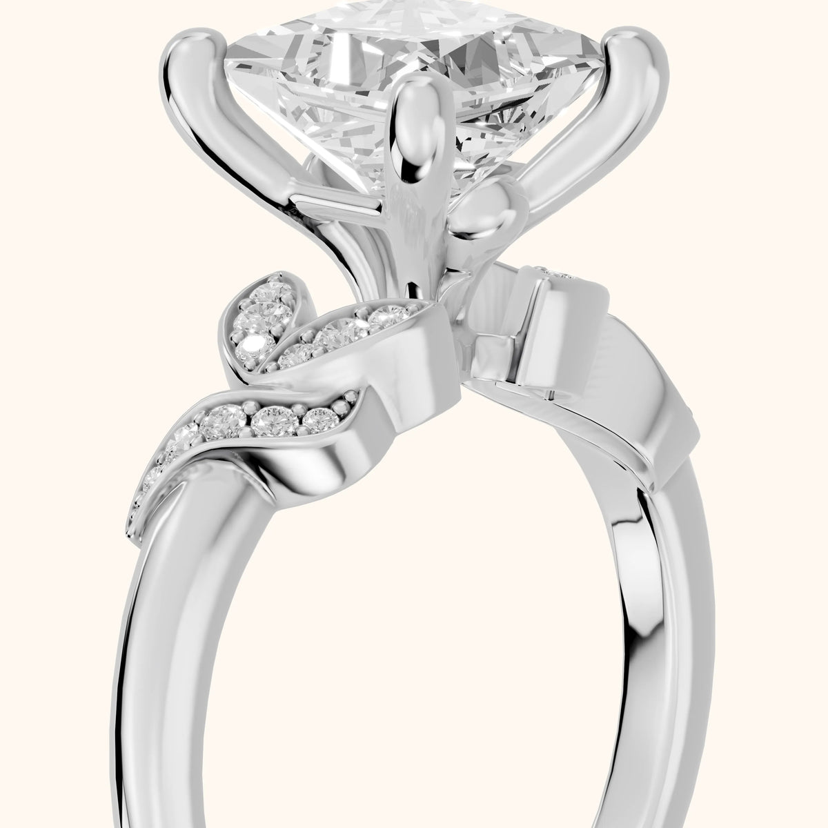 Megan Leaf Pavé Princess Diamond Engagement Ring in White Gold - slant-view.webp