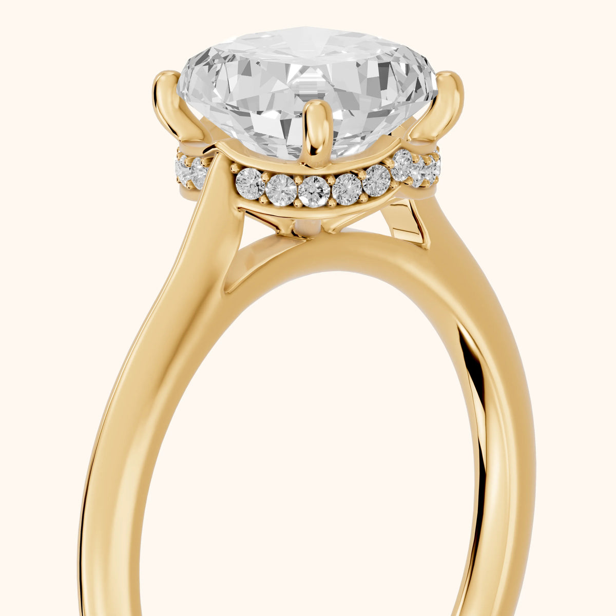 Aimee Hidden Halo Cathedral Cushion Diamond Engagement Ring in Yellow Gold - slant-view.webp