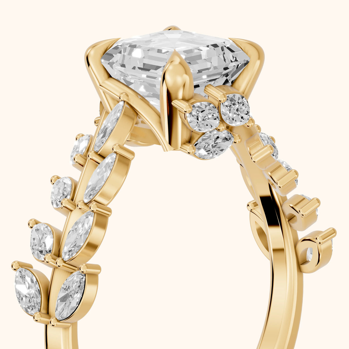 Beulah Leaf Garland Asscher Diamond Engagement Ring in Yellow Gold - slant-view.webp