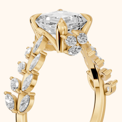 Beulah Leaf Garland Asscher Diamond Engagement Ring in Yellow Gold - slant-view.webp