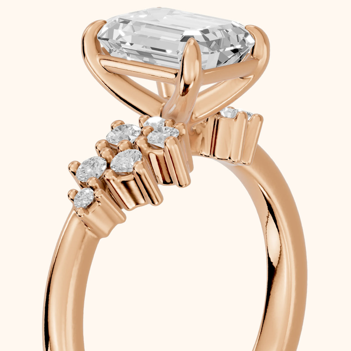 Gina Cluster Emerald Diamond Engagement Ring in Rose Gold - slant-view.webp