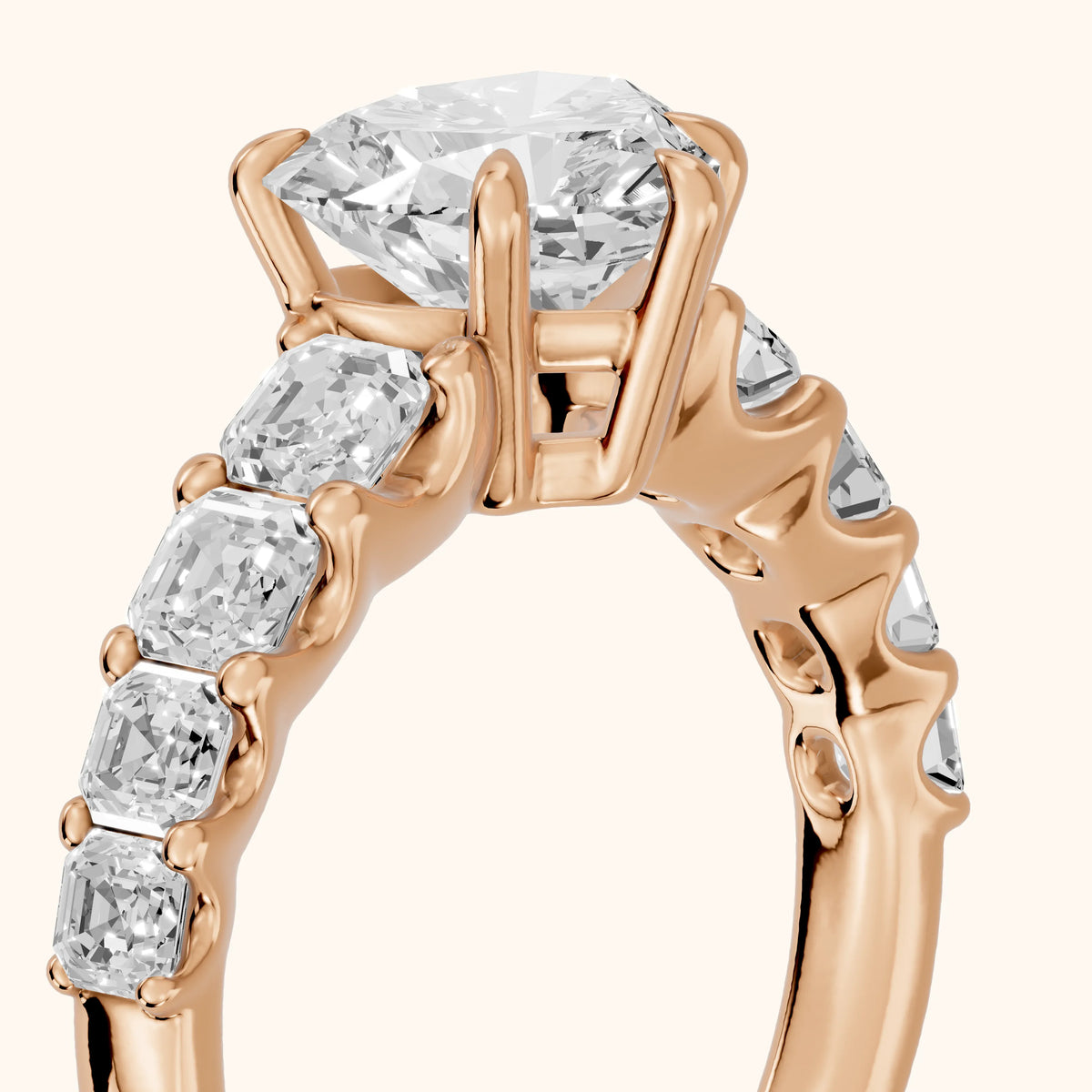 Sonja Graduated Pavé Heart Diamond Engagement Ring in Rose Gold - slant-view.webp