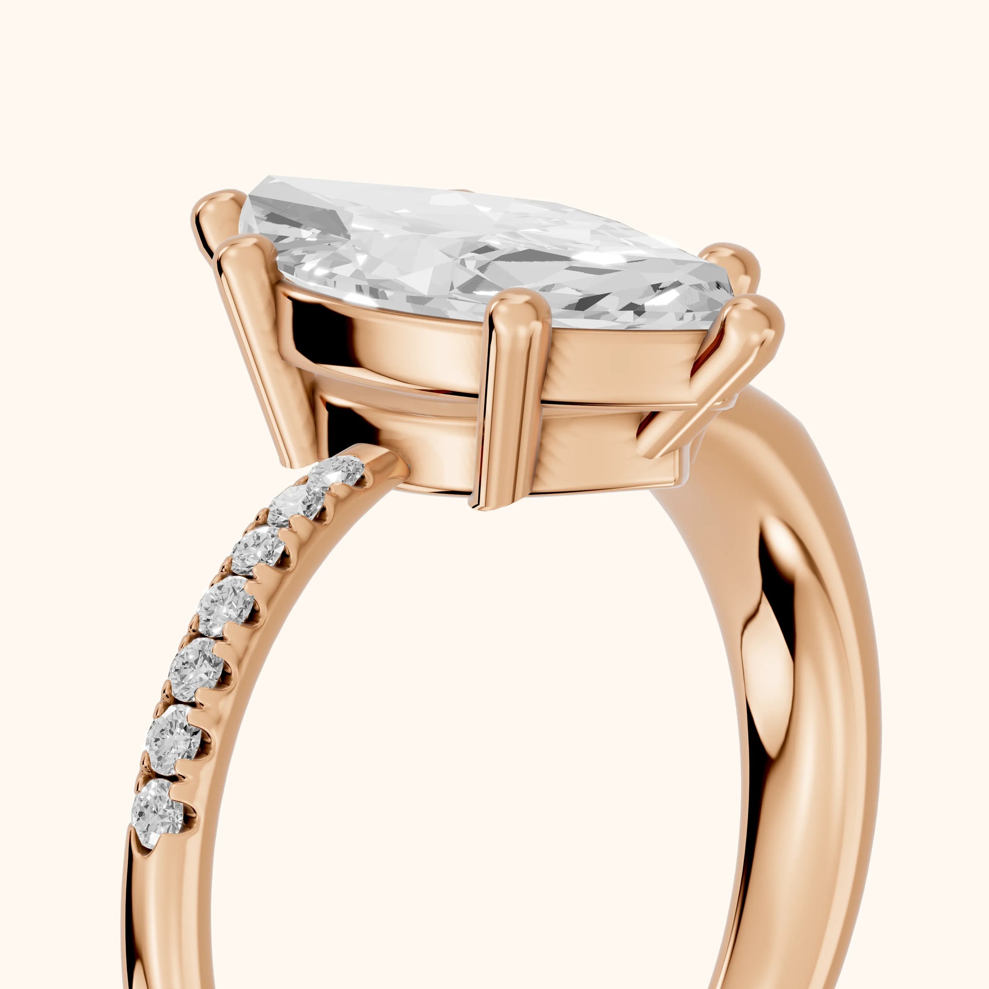 Rosie Solitaire Basket Marquise Diamond Engagement Ring in Rose Gold - slant-view.webp
