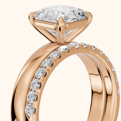 Veda Split Shank Pavé Radiant Diamond Engagement Ring in Rose Gold - slant-view.webp
