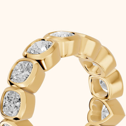 Marisa Bezel Cushion & Heart Diamond Eternity Band in Yellow Gold - slant-view