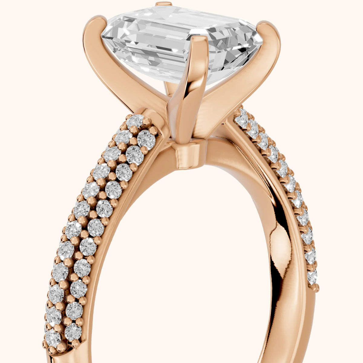 Kaitlin Micropavé Dome Emerald Diamond Engagement Ring in Rose Gold - slant-view.webp