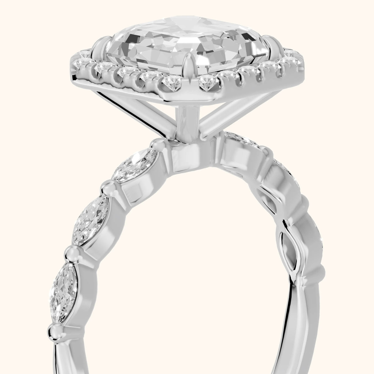 Alessandra Marquise-Side Halo Asscher Diamond Engagement Ring in White Gold - slant-view.webp
