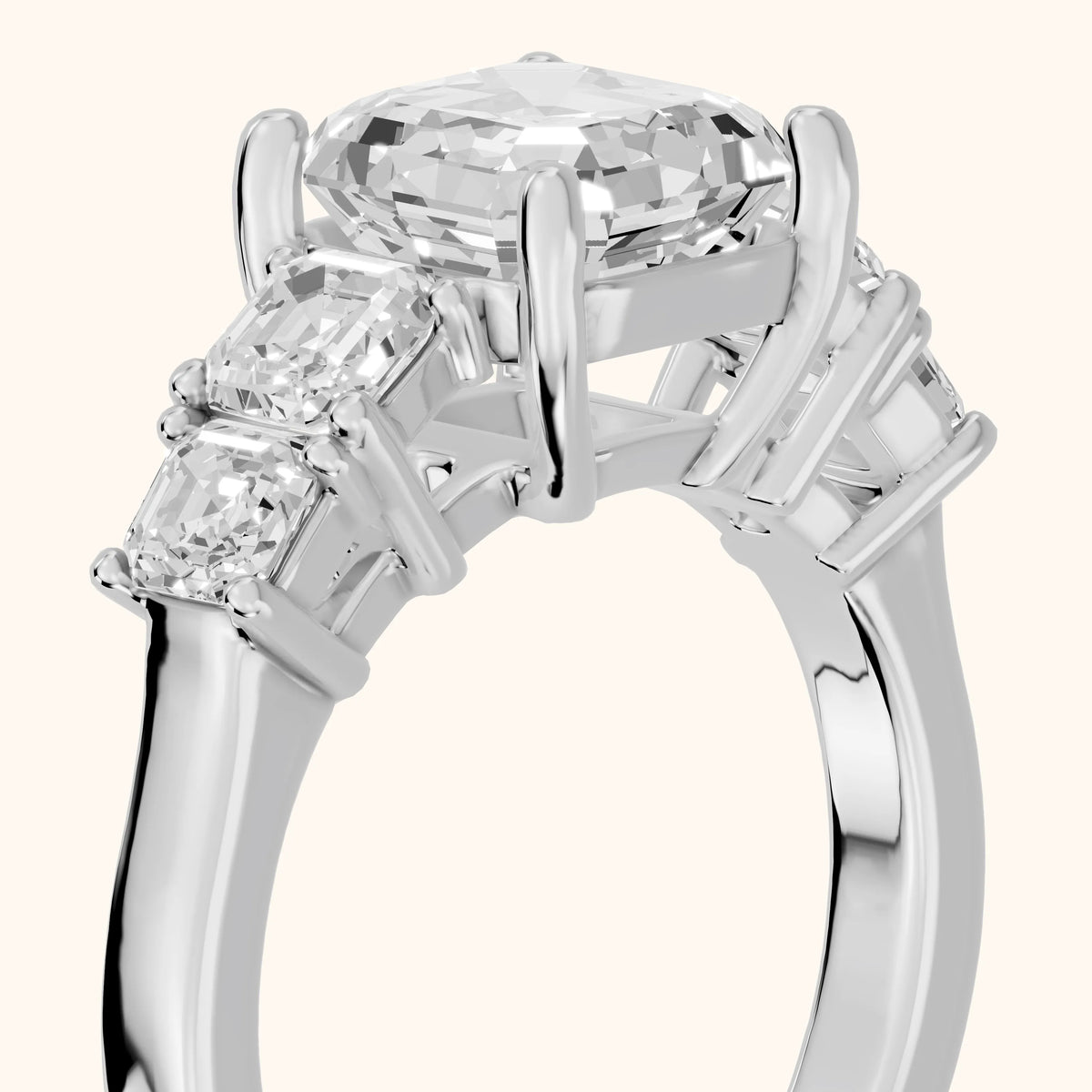 Hope Deco Five-Stone Asscher Diamond Engagement Ring in White Gold - slant-view.webp