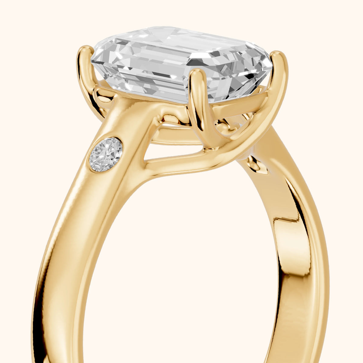 Bonita Wide Band Cathedral Emerald Diamond Engagement Ring in Yellow Gold - slant-view.webp