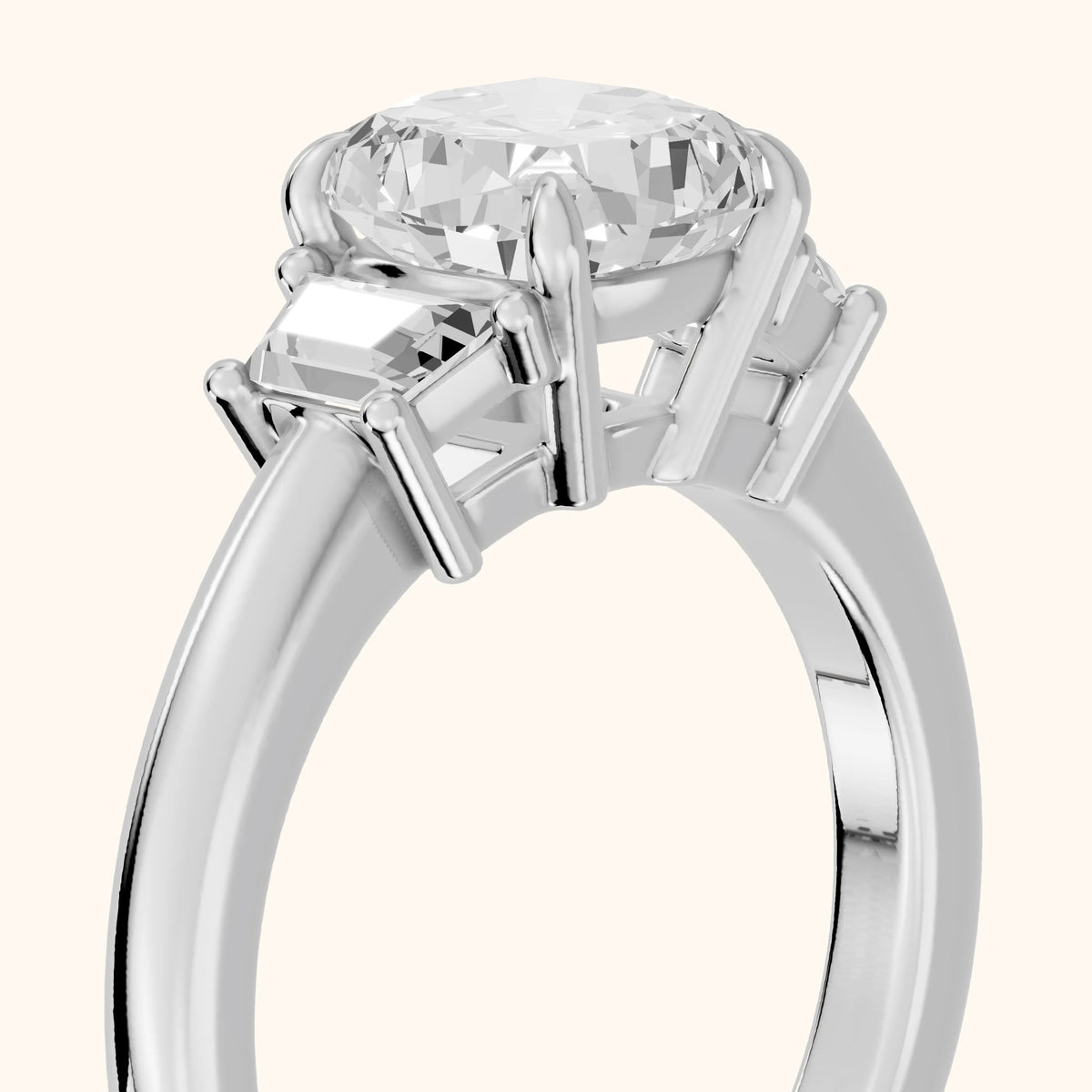Federica Trapezoid Three-Stone Cushion Diamond Engagement Ring in Platinum - slant-view.webp