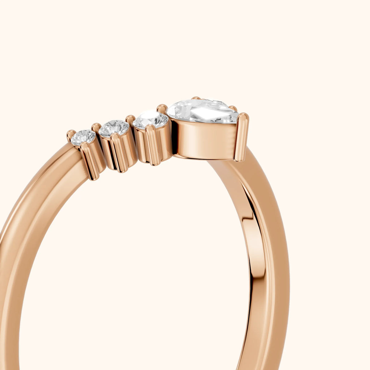 Nisha Curved Pear & Round Diamond Wedding Band in Rose Gold - slant-view