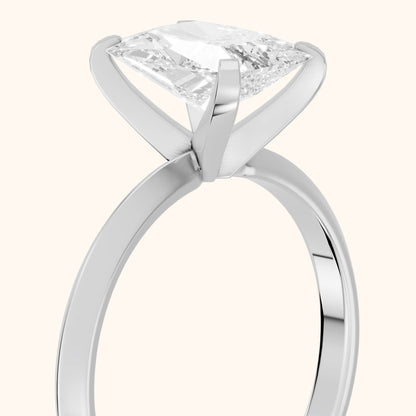 Verity Solitaire Knife Edge Radiant Diamond Engagement Ring in Silver - slant-view.webp