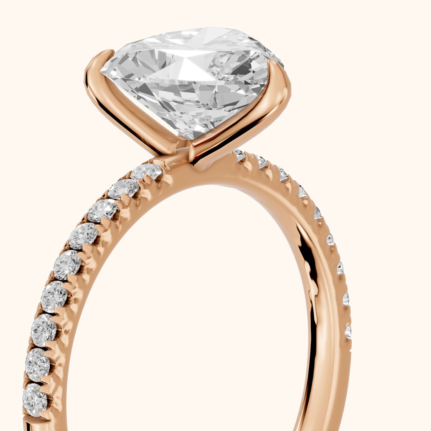 Ione Solitaire Pavé Heart Diamond Engagement Ring in Rose Gold - slant-view.webp
