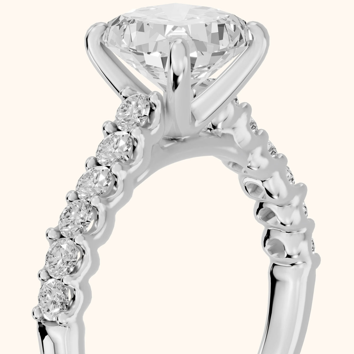 Marcella Cathedral Pavé Cushion Diamond Engagement Ring in Silver - slant-view.webp