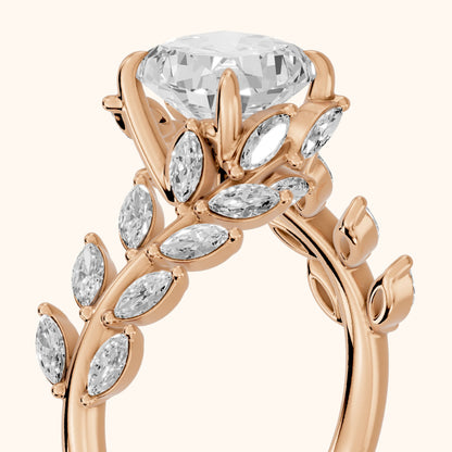 Clarion Leaf Bypass Cushion Diamond Engagement Ring in Rose Gold - slant-view.webp