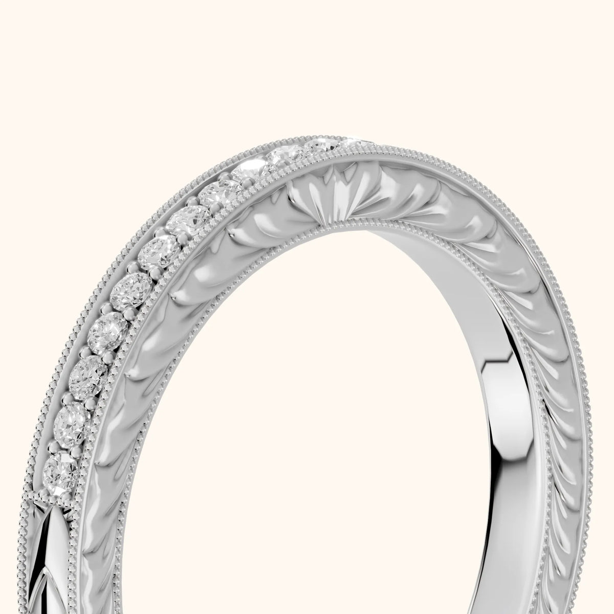 Odette Vintage Milgrain Round Diamond Half Eternity Band in Silver - slant-view