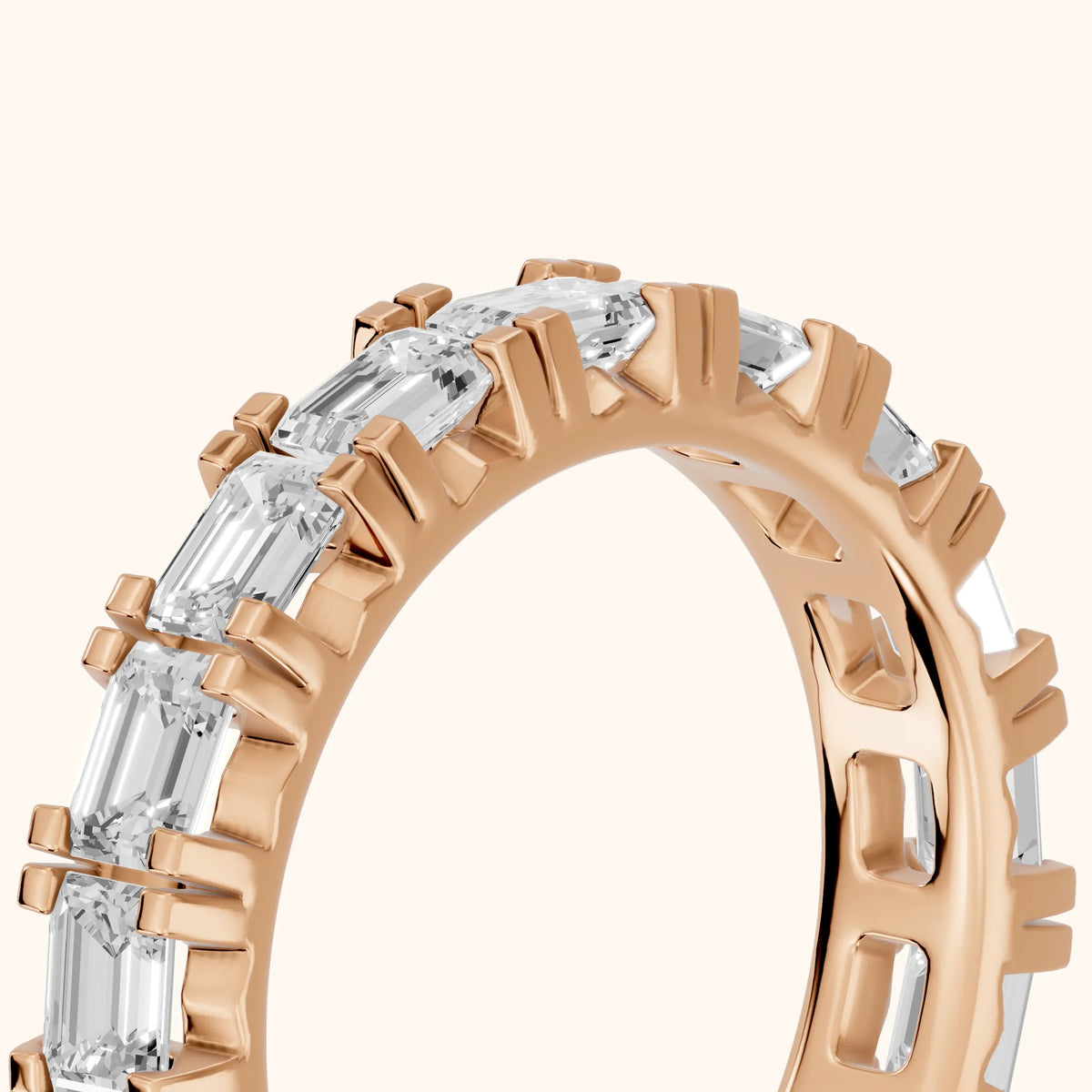 Melina Shared Prong Emerald Diamond Half Eternity Band in Rose Gold - slant-view