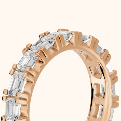Melina Shared Prong Emerald Diamond Half Eternity Band in Rose Gold - slant-view