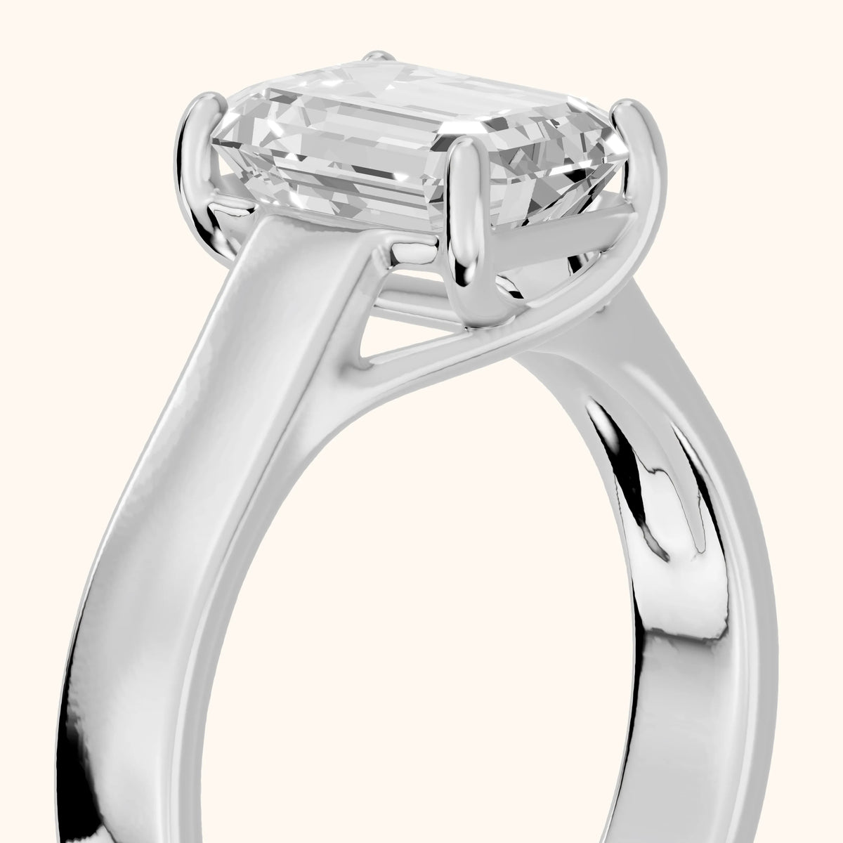 Bristol Trellis Solitaire Emerald Diamond Engagement Ring in Silver - slant-view.webp